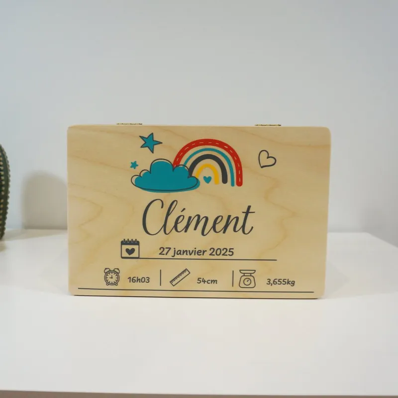 Coffret de naissance en bois au prénom Clément