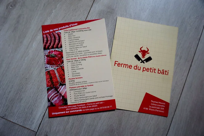 Flyer recto verso de la Ferme du petit bâti