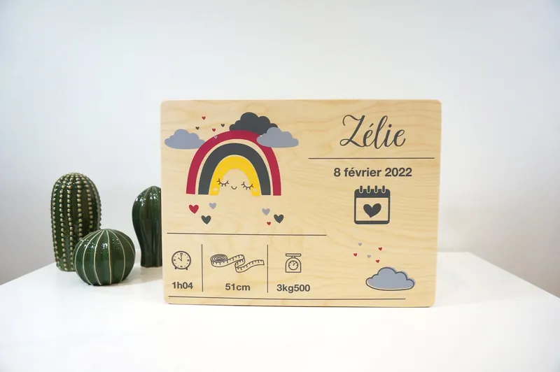 Boîte de naissance en bois au prénom Zélie